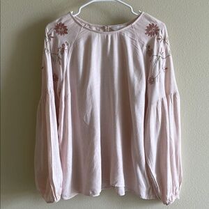 LC Lauren Conrad Light Pink Embroidered Blouse